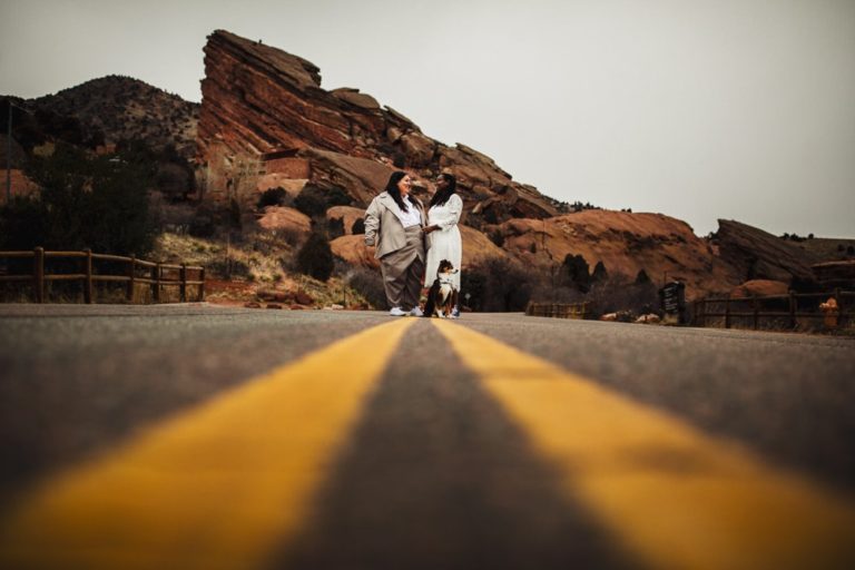 LGBTQ+ Couple eloping at Red Rocks with their dog